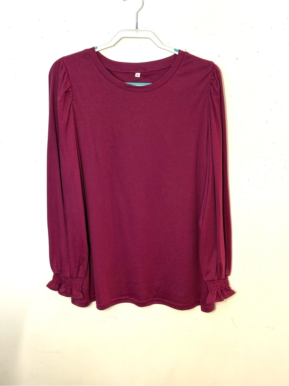 XIEERDUO Women's Long Sleeve Ruffle Cuff Top - Plum Purple. Size XL. NWOT.